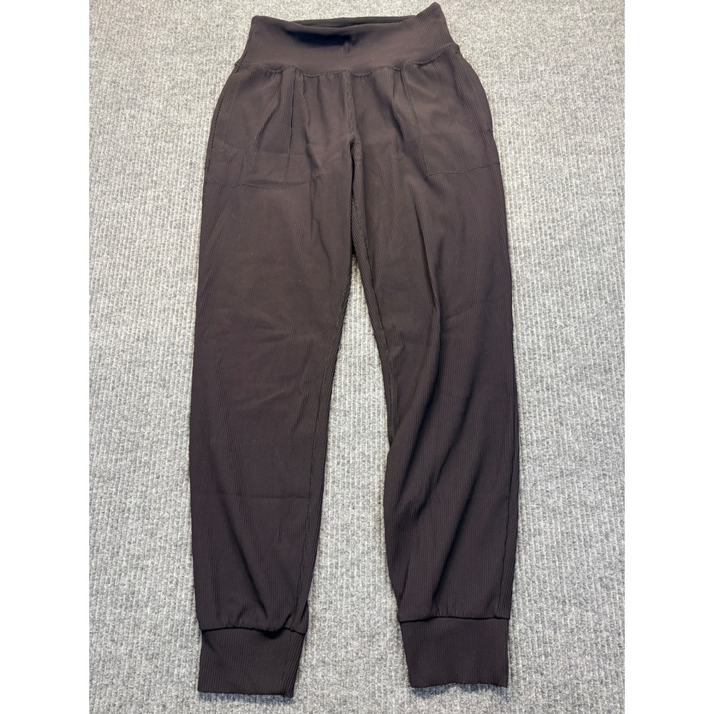 Athleta Salutation Rib Jogger Pants Black Brown M Tall High Rise Pockets Ribbed